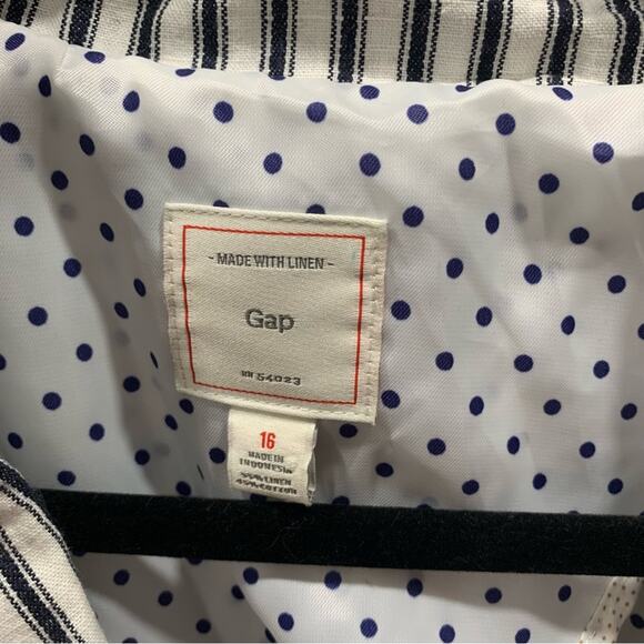 GAP Made With Linen Unstructured Navy Stripe Two Button Blazer - Picture 2 of 5